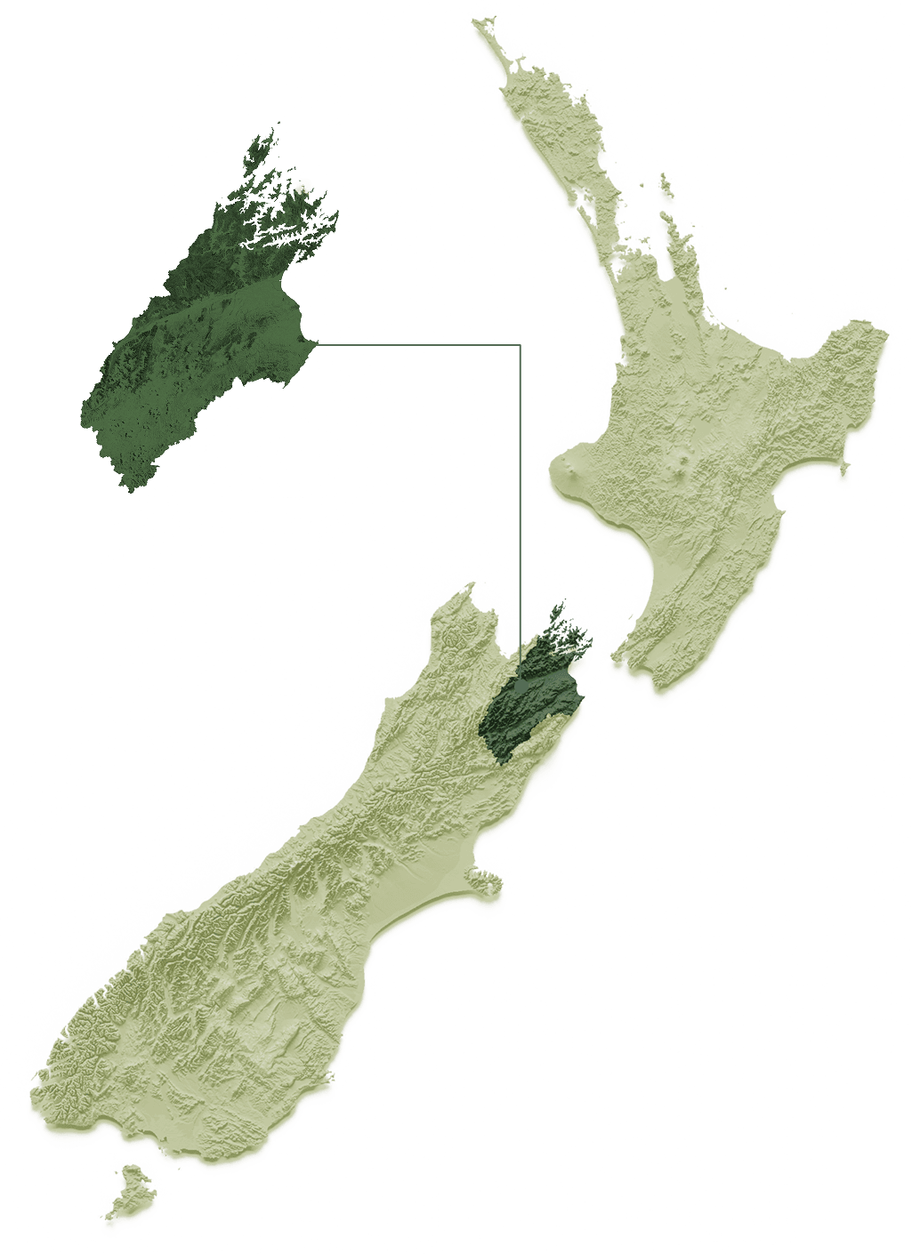 Map of New Zealand with Marlborough Region